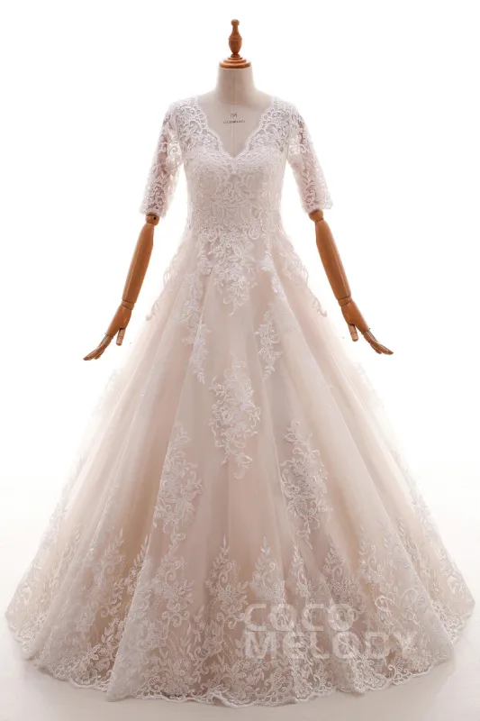 A-Line Floor Length Tulle and Lace Wedding Dress LD4604 sold by Cocomelody