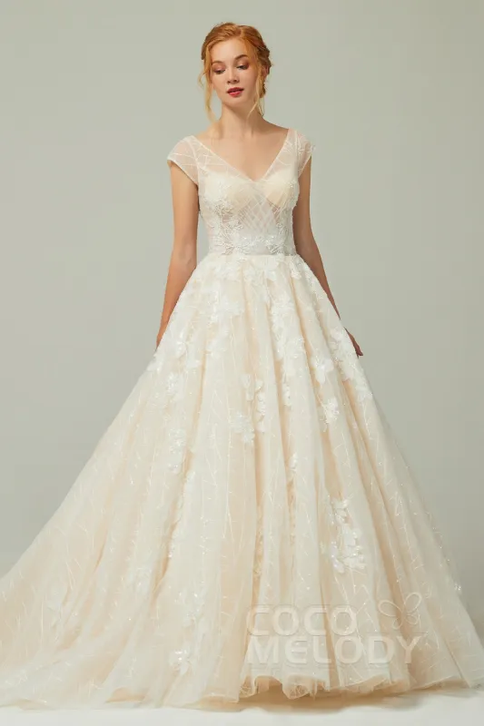 A-Line Chapel Train Tulle Wedding Dress CW2168 made by Cocomelody