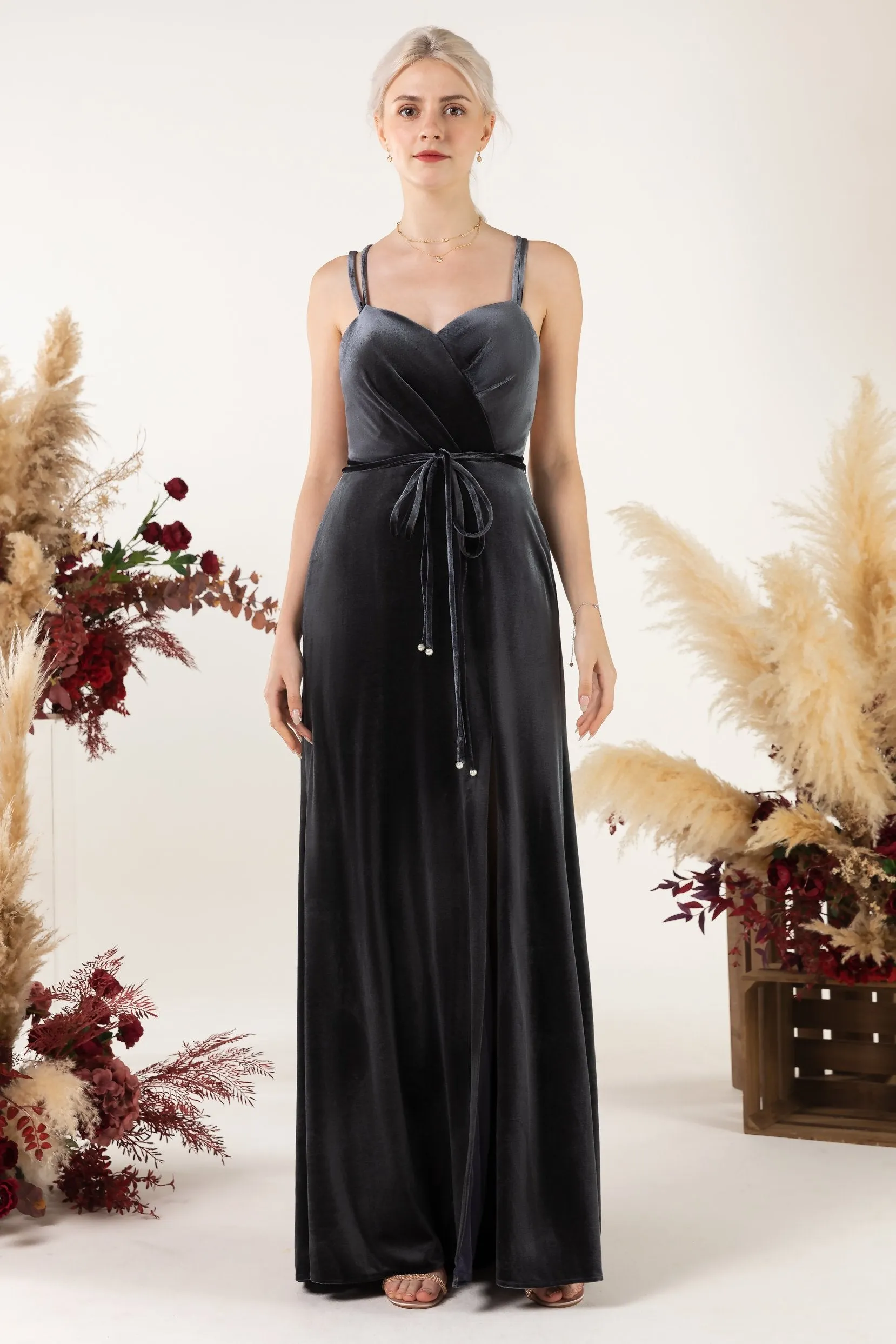 Sheath Sweep-Brush Train Velvet Bridesmaid Dress Formal Dresses CB0533 sold by Cocomelody