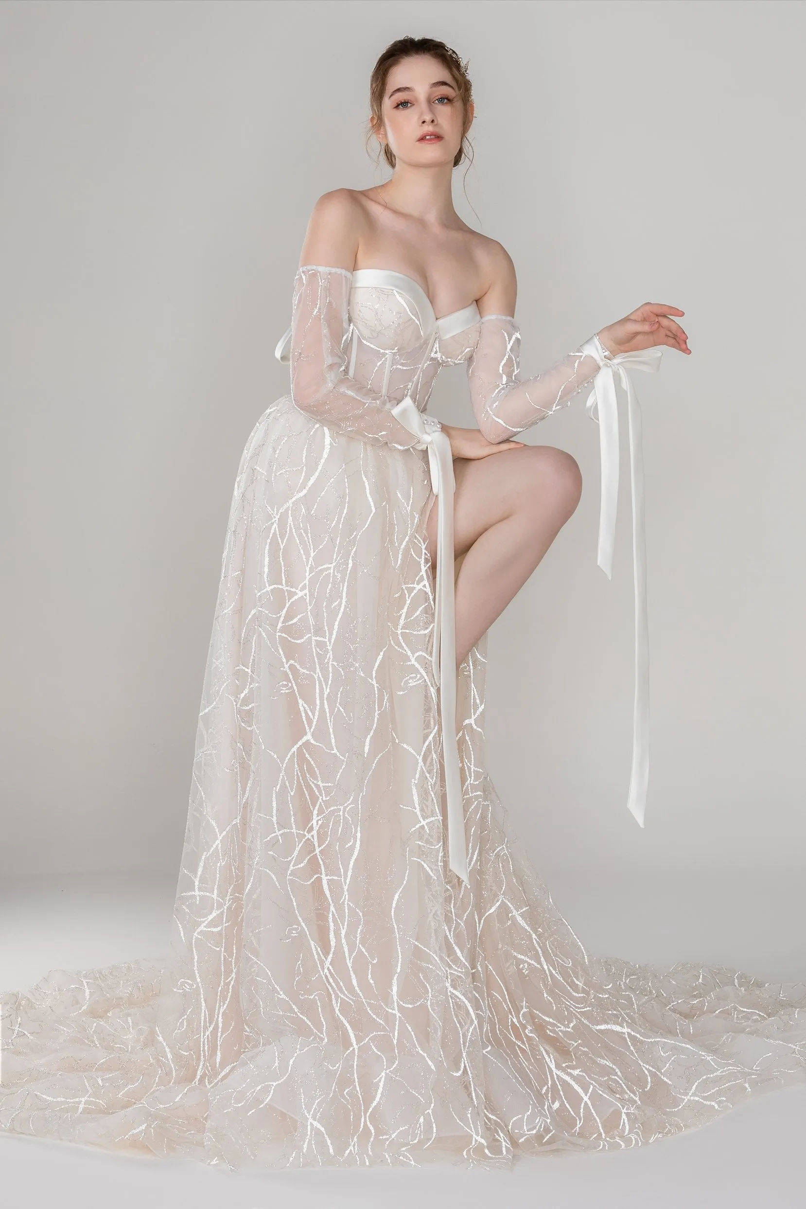 A-Line Court Train Lace Wedding Dress CW2494 sold by Cocomelody