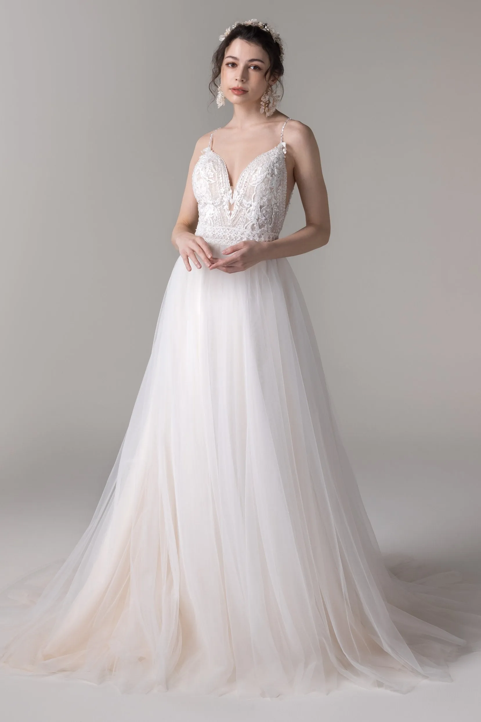 A-Line Court Train Lace Tulle Wedding Dress CW2785 sold by Cocomelody