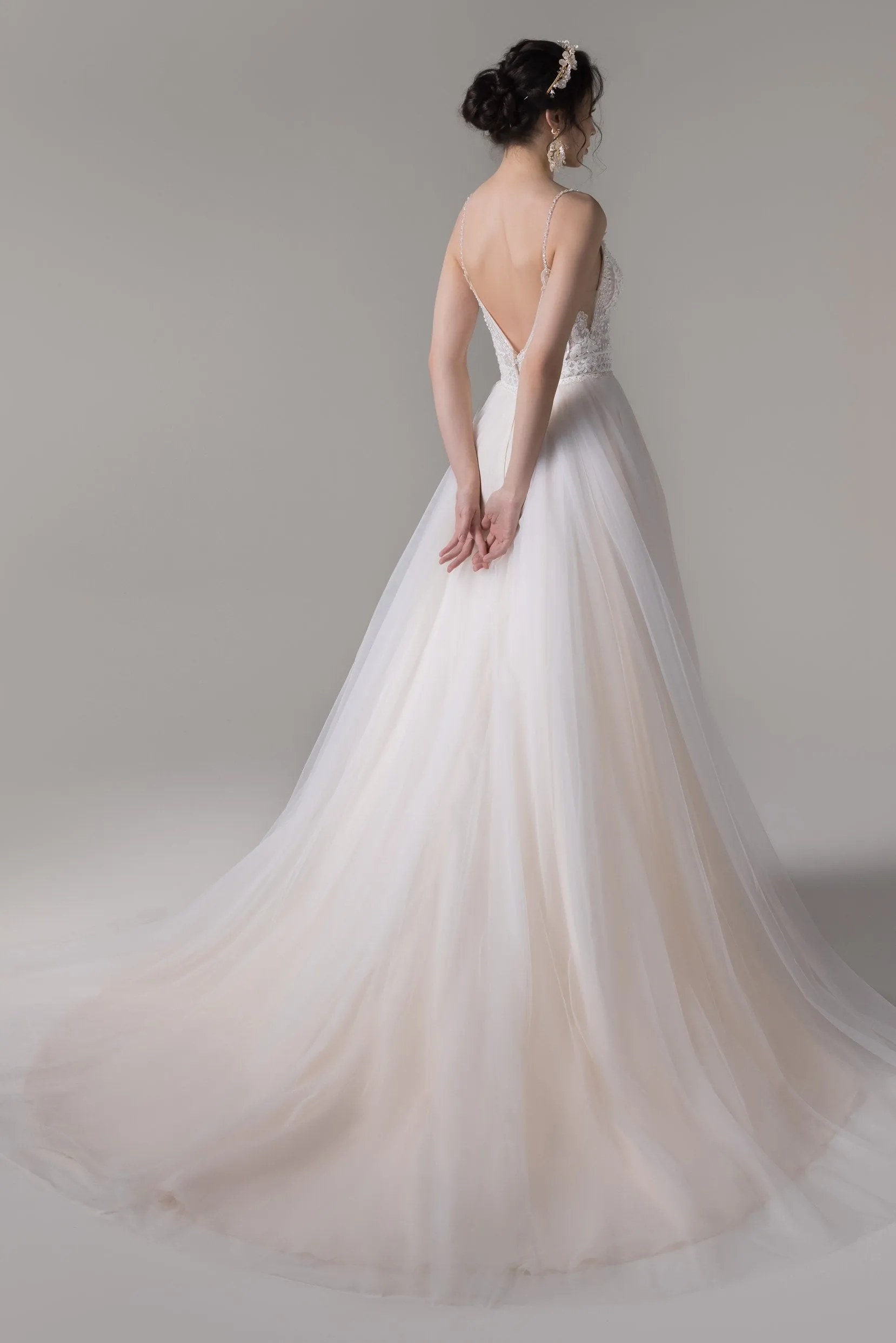 A-Line Court Train Lace Tulle Wedding Dress CW2785 sold by Cocomelody product image thumbnail 2