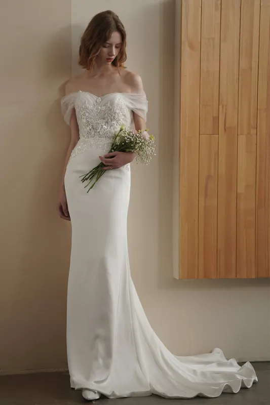 Trumpet-Mermaid Court Train Satin Wedding Dress CW3091 sold by Cocomelody