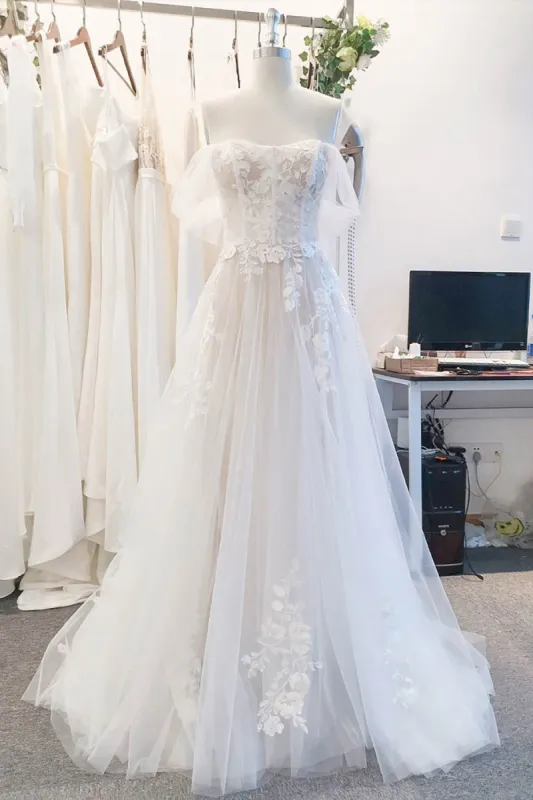 A-Line Sweep-Brush Train Lace Tulle Wedding Dress CW3114 sold by Cocomelody