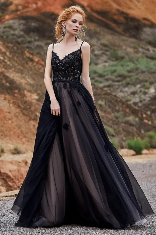 A-Line Sweep Train Tulle Lace Gothic Wedding Dress LD5821 sold by Cocomelody