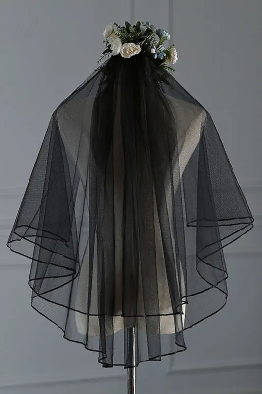 Two-tier Ribbon Edge Tulle Hip Veils with CV0344 sold by Cocomelody