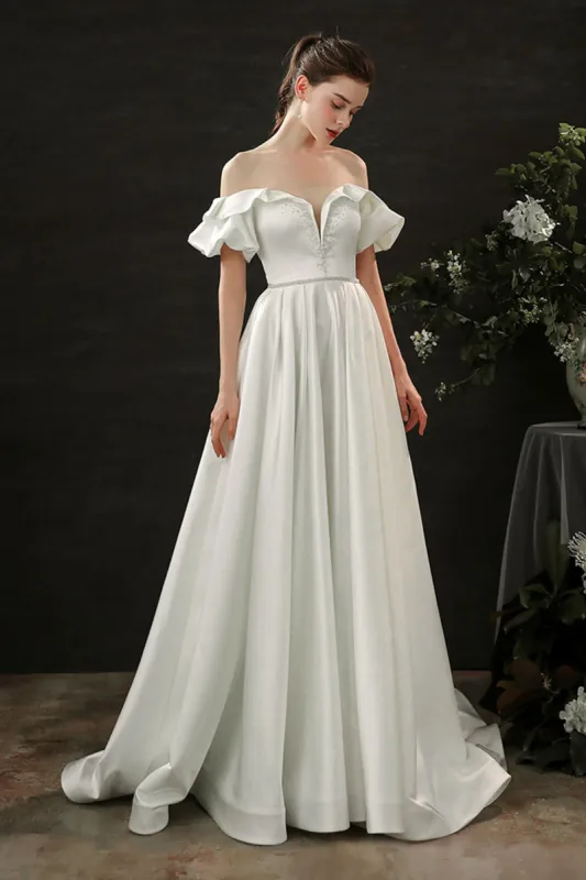 A-Line Court Train Satin Wedding Dress CW2687 sold by Cocomelody