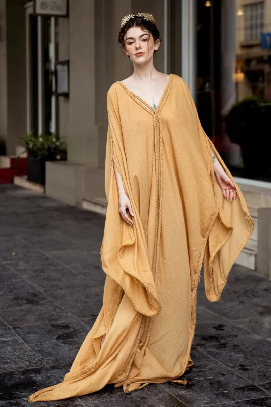 A-Line Sweep-Brush Train Cotton Plain Muslin Dress CG0081 sold by Cocomelody