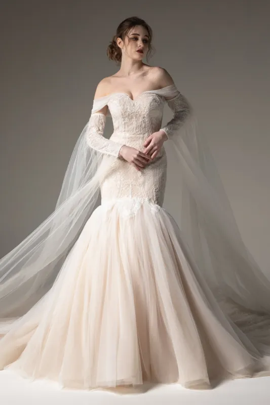 Trumpet-Mermaid Chapel Train Sequined Lace Wedding Dress CW2509 sold by Cocomelody