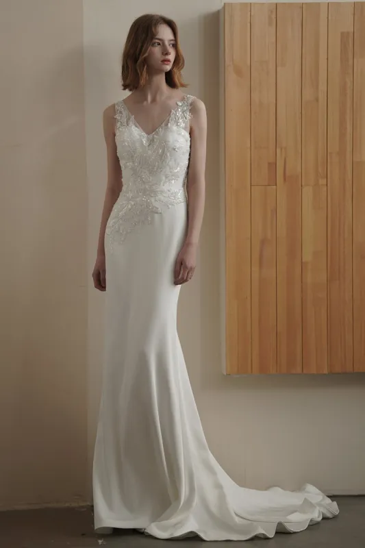 Trumpet-Mermaid Court Train Lace Satin Wedding Dress CW3089 sold by Cocomelody