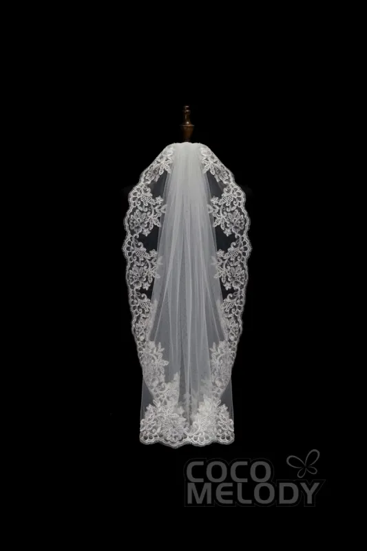 One-tier Lace Edge Tulle Hip Veils with Appliques AV180006 sold by Cocomelody
