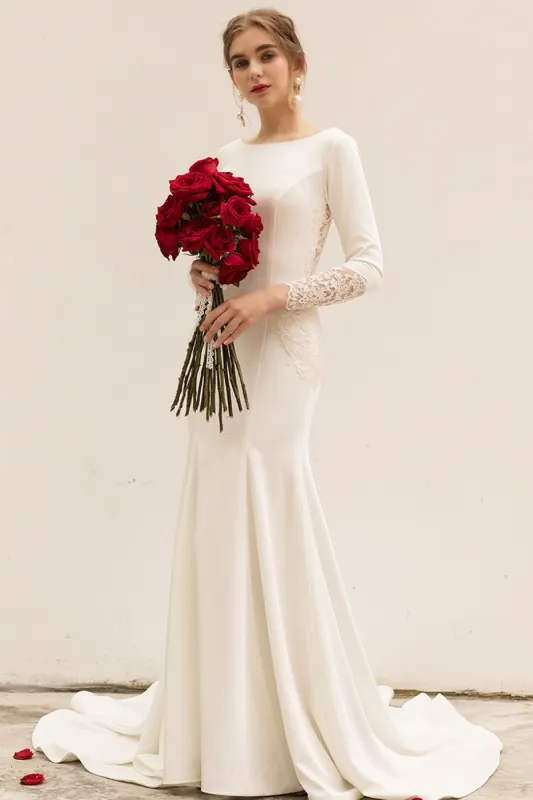 Trumpet Sweep-Brush Train Stretch Satin Wedding Dress CW3036 sold by Cocomelody