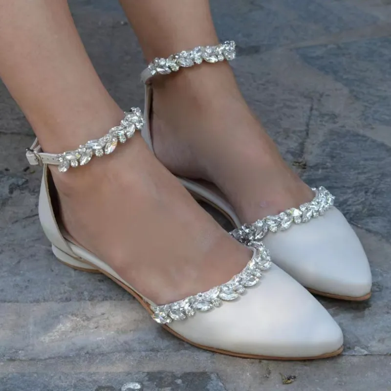 Rhinestone Ankle Strap Pointy Flat Shoes 728300420906 sold by Cocomelody