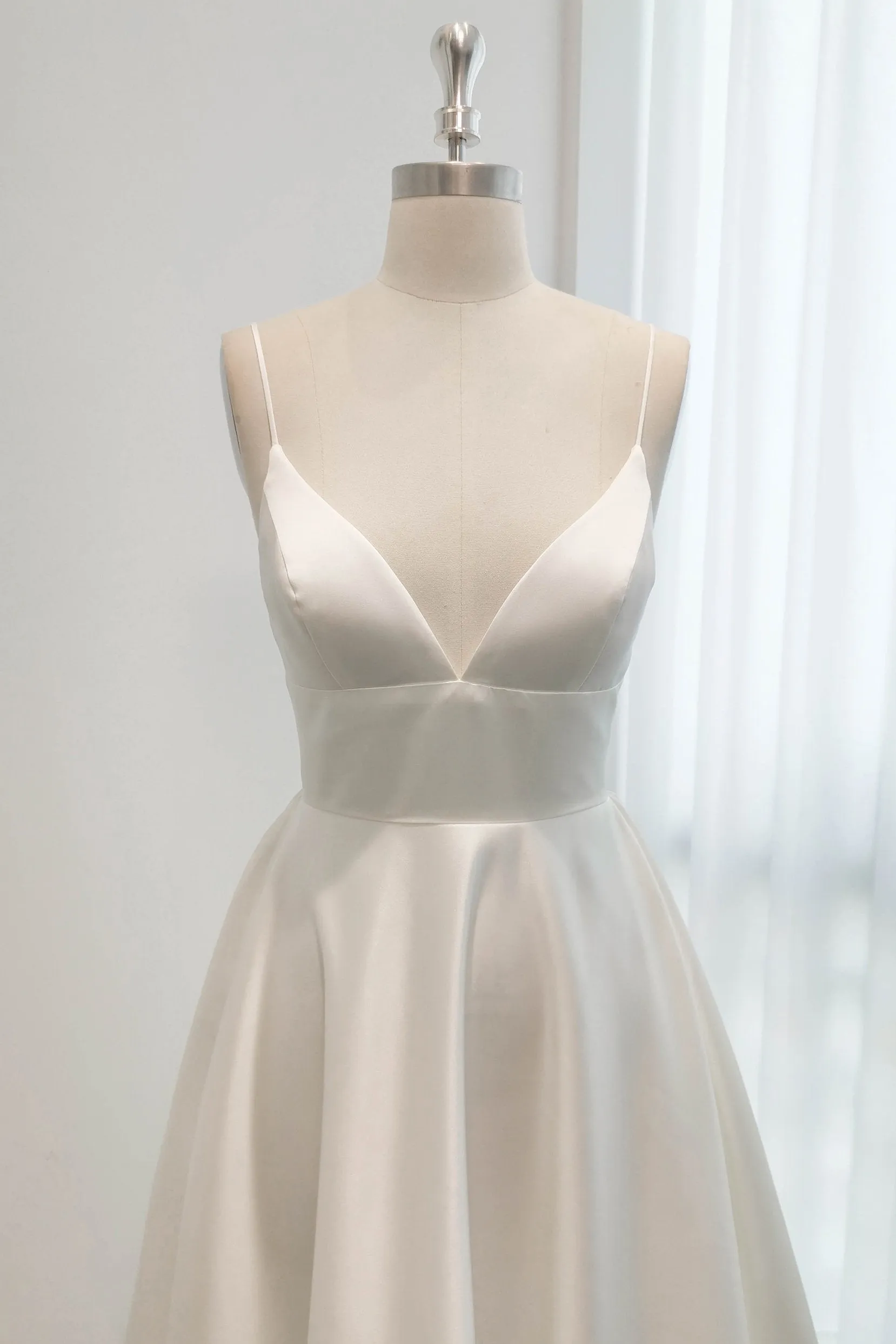 A-Line Sweep-Brush Train Satin Wedding Dress CW3112 sold by Cocomelody product image thumbnail 2