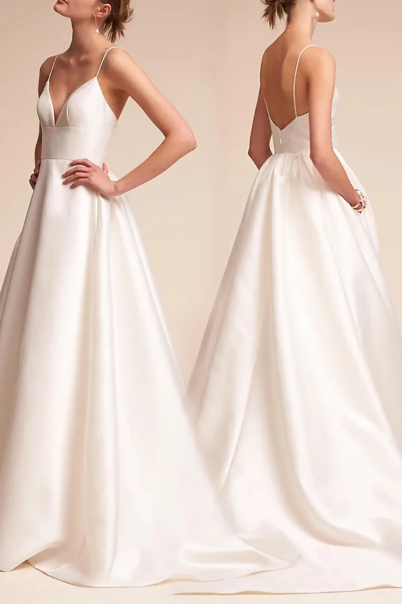 A-Line Sweep-Brush Train Satin Wedding Dress CW3112 sold by Cocomelody product image thumbnail 5