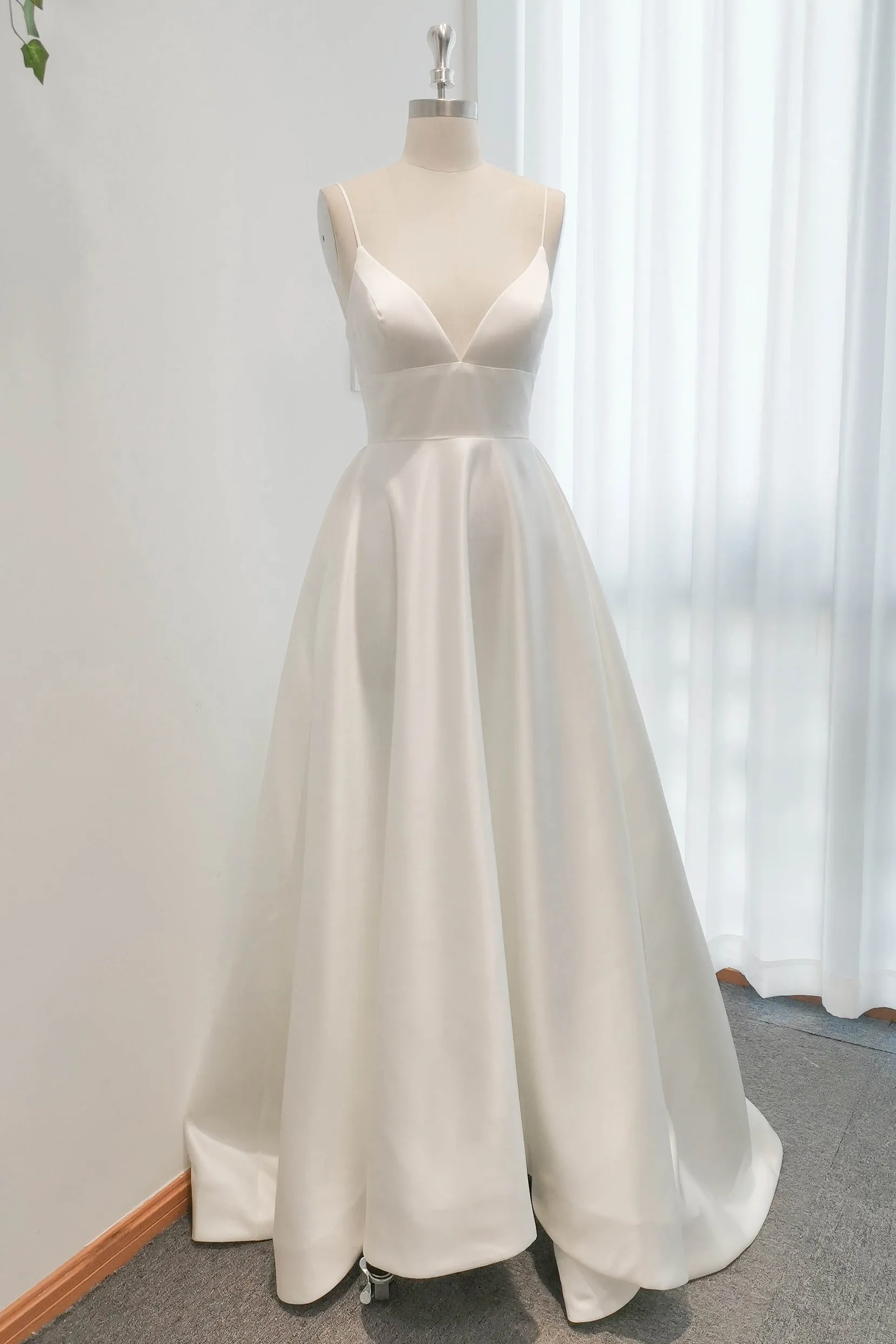 A-Line Sweep-Brush Train Satin Wedding Dress CW3112 sold by Cocomelody product image thumbnail 3