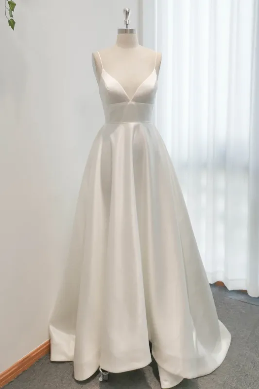 A-Line Sweep-Brush Train Satin Wedding Dress CW3112 sold by Cocomelody