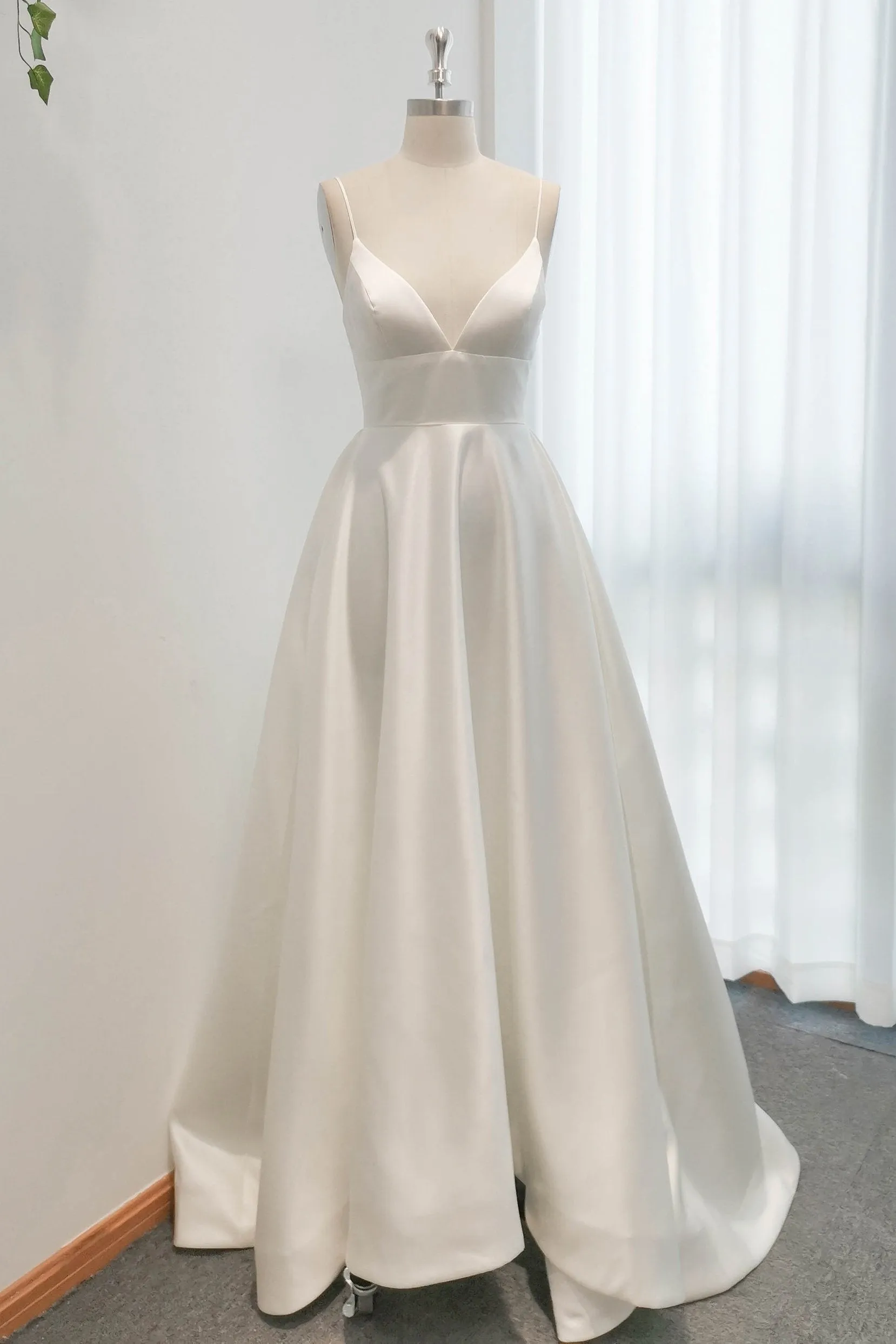 A-Line Sweep-Brush Train Satin Wedding Dress CW3112 sold by Cocomelody