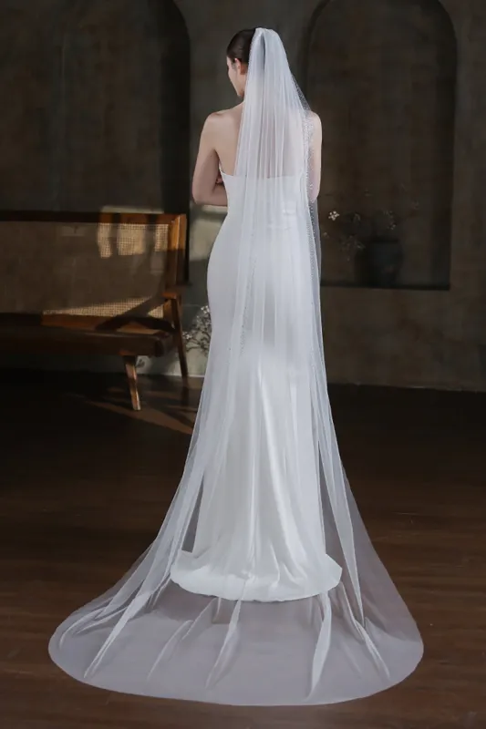 One-tier Cut Edge Tulle Chapel Veils with Sequin CV0321 sold by Cocomelody
