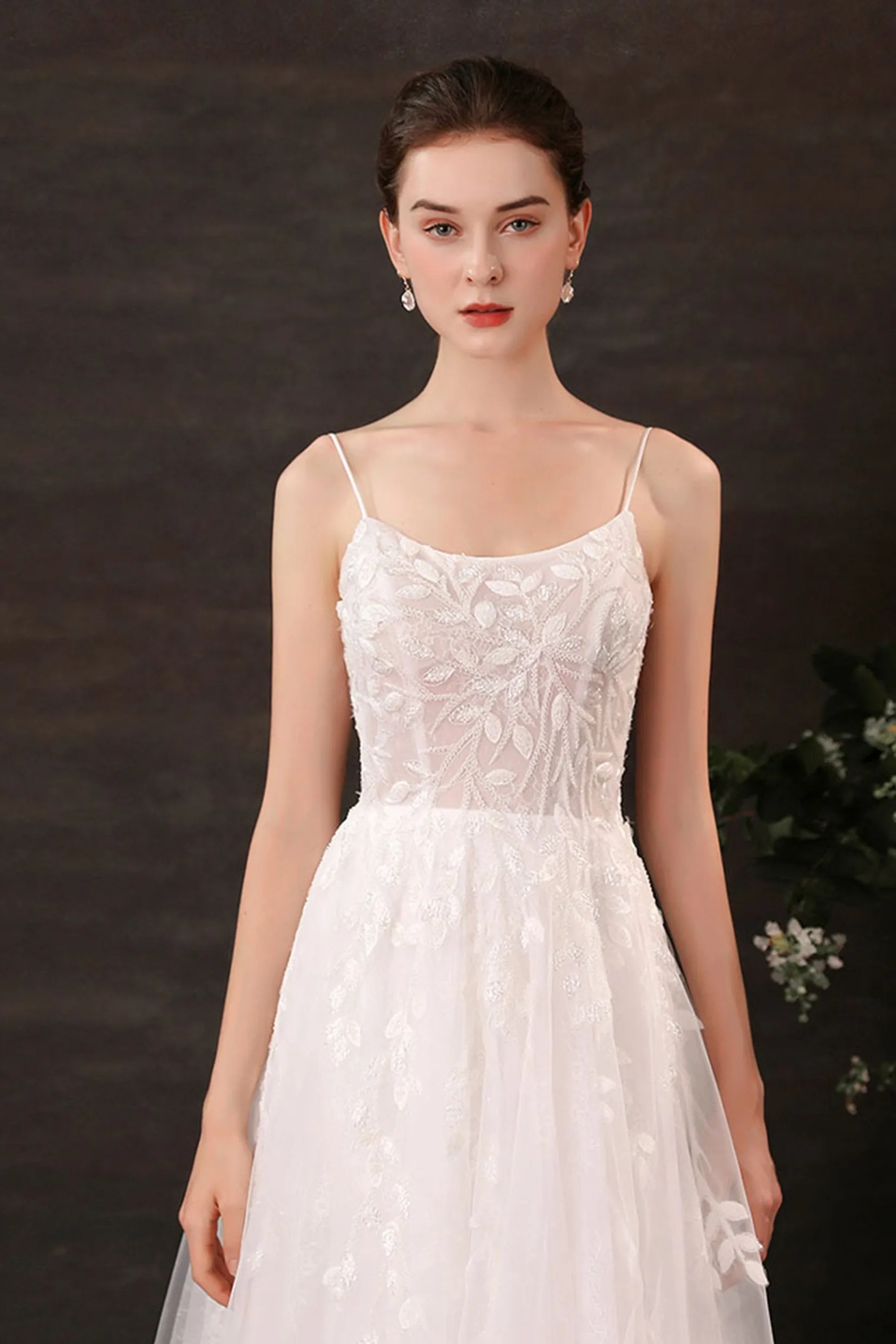 A-Line Sweep-Brush Train Lace Tulle Wedding Dress CW2684 sold by Cocomelody product image thumbnail 5