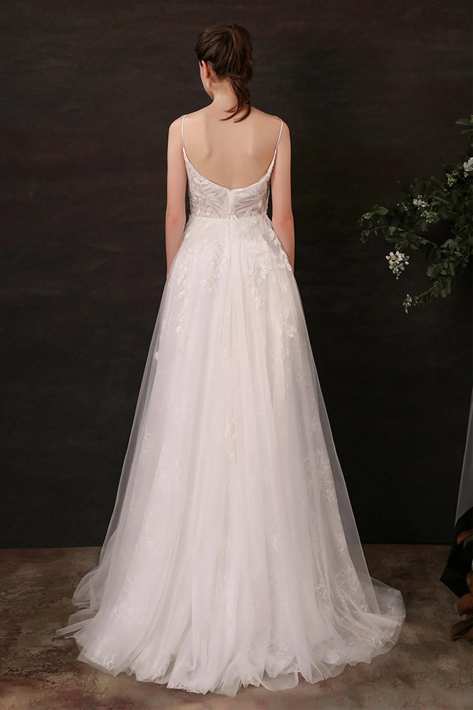 A-Line Sweep-Brush Train Lace Tulle Wedding Dress CW2684 sold by Cocomelody product image thumbnail 2