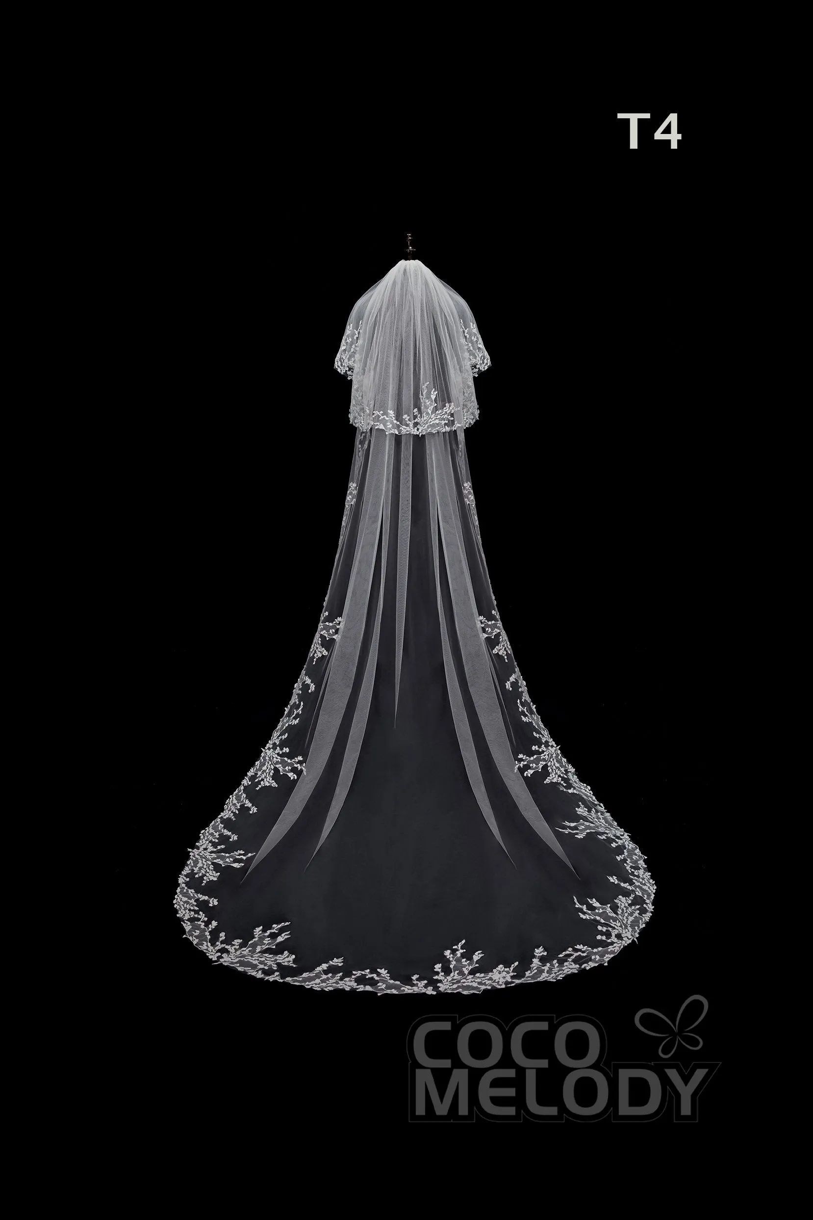 One-tier Lace Edge Tulle Hip Veils with Appliques AV180003 sold by Cocomelody product image thumbnail 4