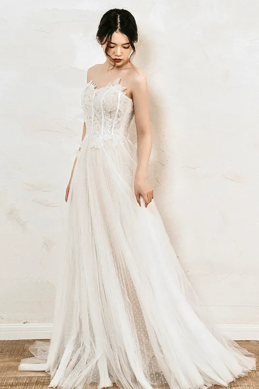 A-Line Sweep-Brush Train Tulle Wedding Dress CW3033 sold by Cocomelody