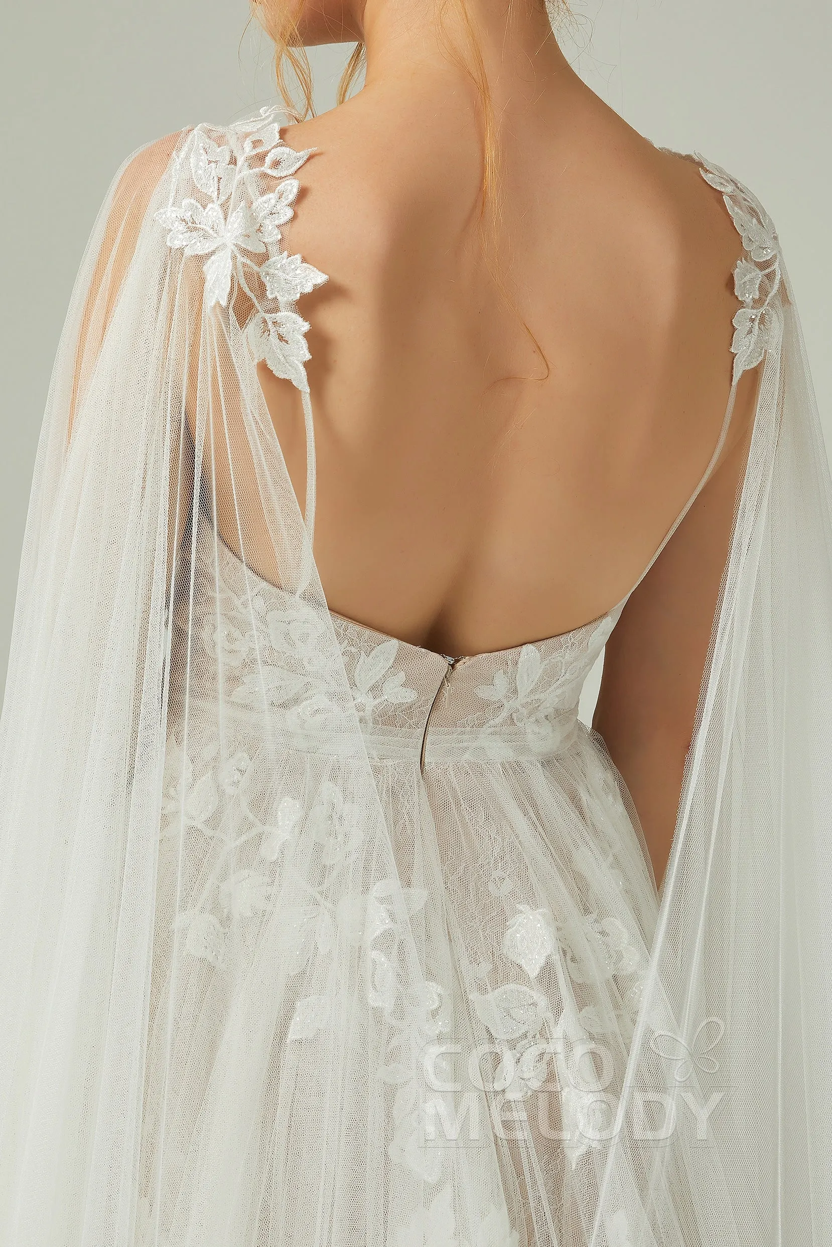 A-Line Sweep-Brush Train Tulle Lace Wedding Dress CW2174 sold by Cocomelody product image thumbnail 5