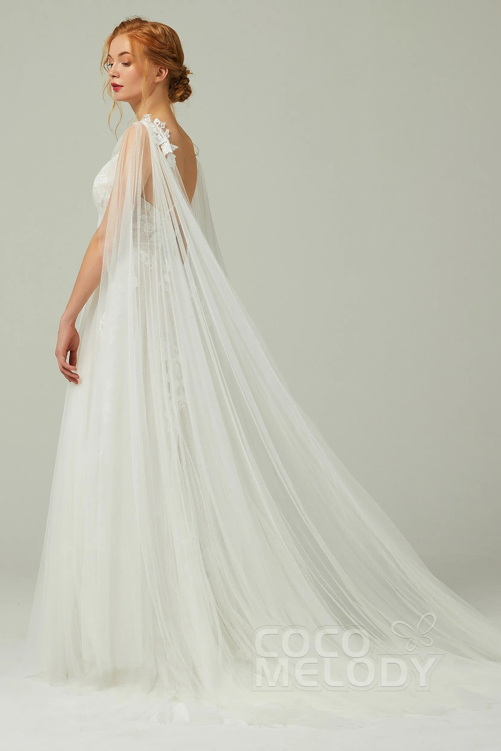 A-Line Sweep-Brush Train Tulle Lace Wedding Dress CW2174 sold by Cocomelody product image thumbnail 3