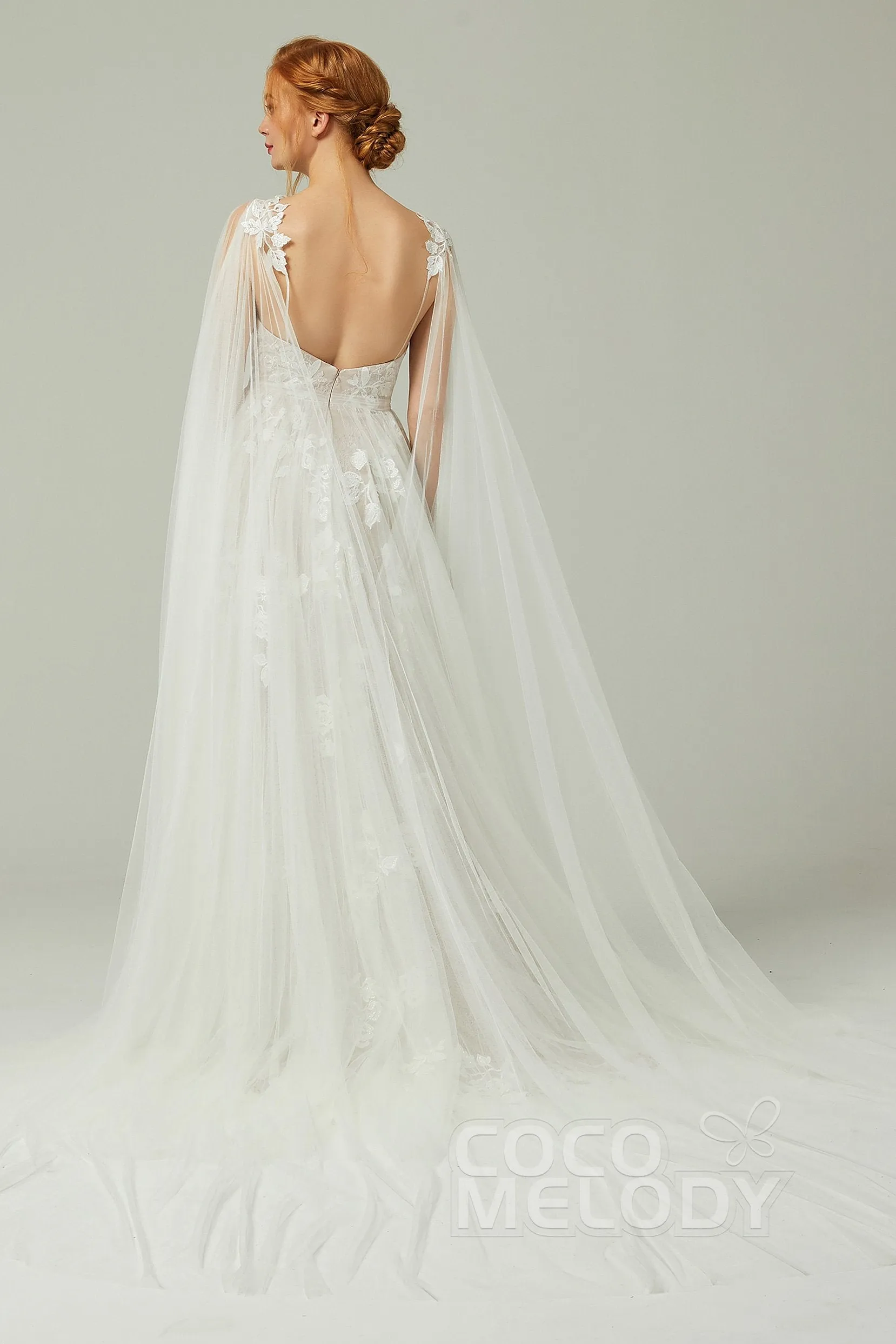 A-Line Sweep-Brush Train Tulle Lace Wedding Dress CW2174 sold by Cocomelody product image thumbnail 2