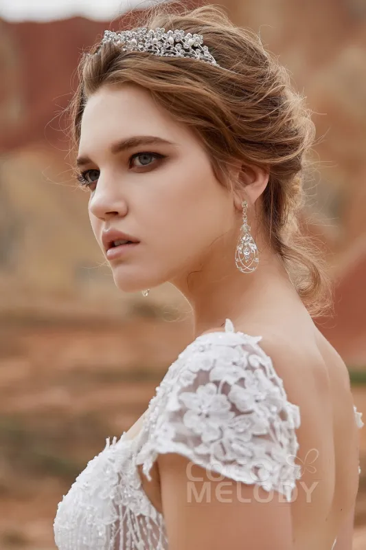 Luxurious Cubic Zirconia Tiara with Imitation Pearl CR17006 sold by Cocomelody