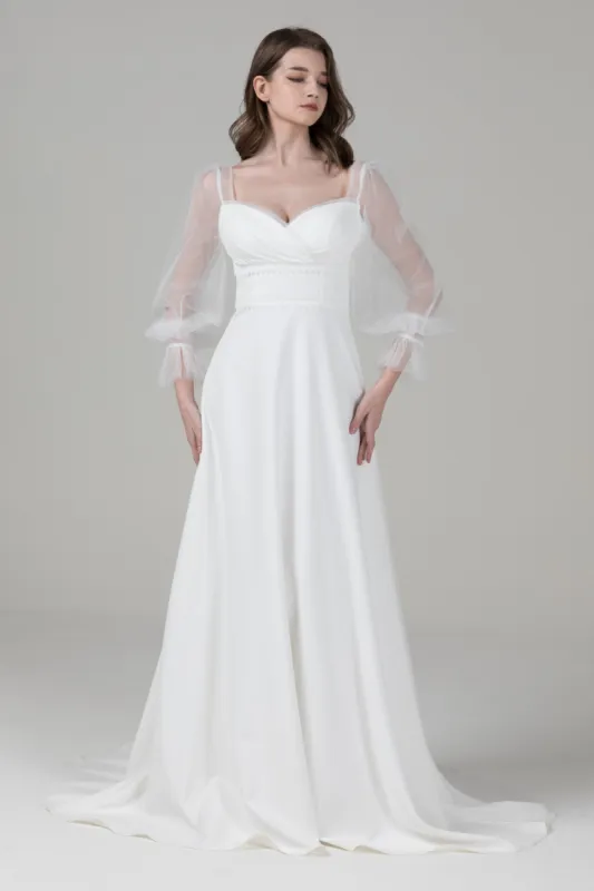A-Line Sweep-Brush Train Elastic Cloth Wedding Dress CW2582 sold by Cocomelody