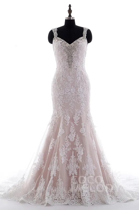 Trumpet-Mermaid Court Train Tulle Lace Wedding Dress LD3905 sold by Cocomelody