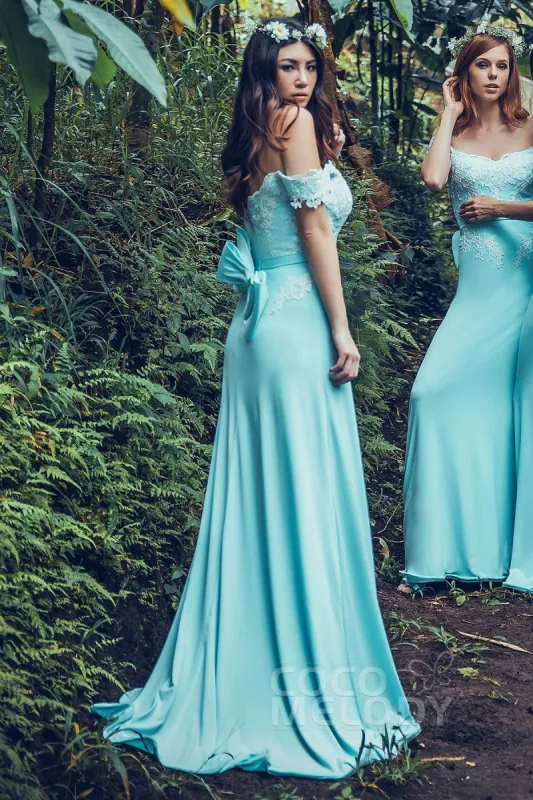 Sheath Sweep Train Knitted Fabric Bridesmaid Dress PR3561 sold by Cocomelody