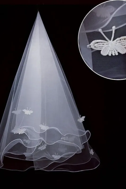 One-tier Pencil Edge Tulle Waist Veils with Bow CV0385 sold by Cocomelody