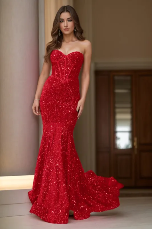 Trumpet-Mermaid Sweep-Brush Train Sequined Prom Dress CS0413 sold by Cocomelody