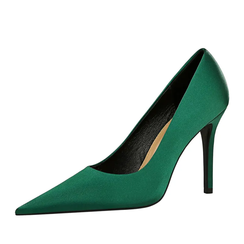 Green Satin Pointy Stiletto Heels 664584349468 sold by Cocomelody