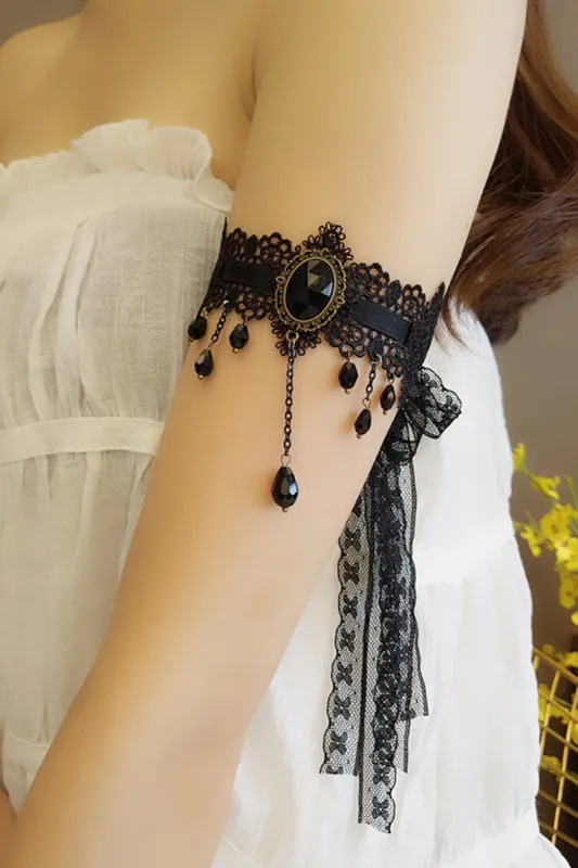 Black Lace Armlet with Crystals Sashes and Tassel CZ0329 sold by Cocomelody