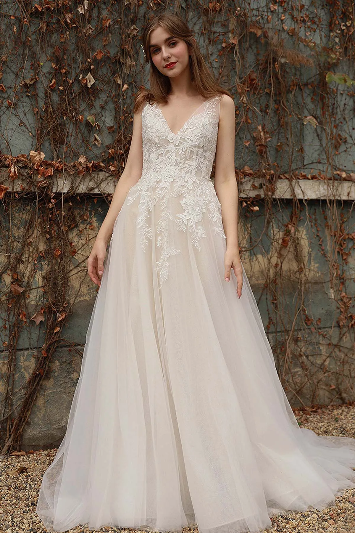 A-Line Sweep-Brush Train Tulle Wedding Dress CW3028 sold by Cocomelody