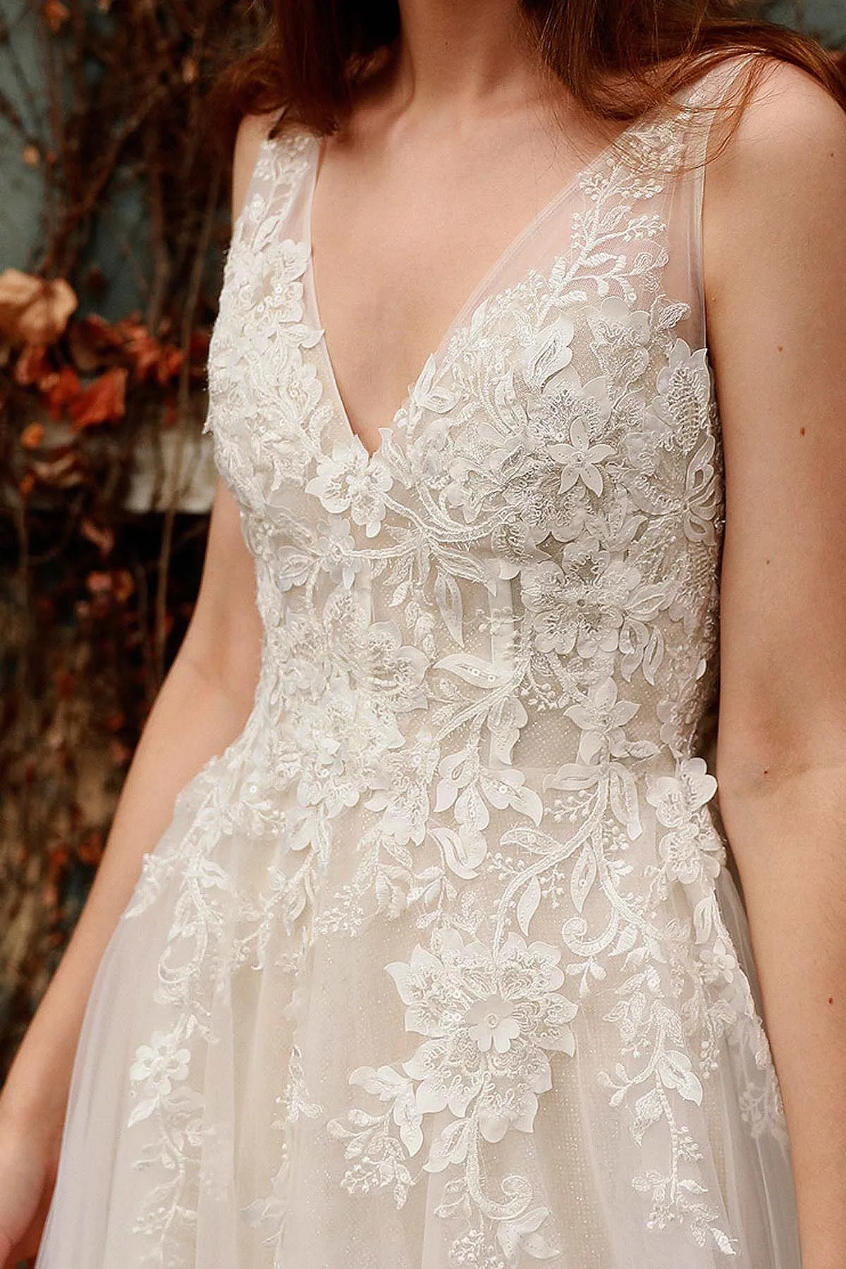 A-Line Sweep-Brush Train Tulle Wedding Dress CW3028 sold by Cocomelody product image thumbnail 5