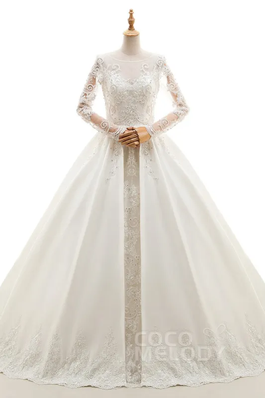 A-Line Cathedral Train Tulle and Satin Wedding Dress LD4139 sold by Cocomelody