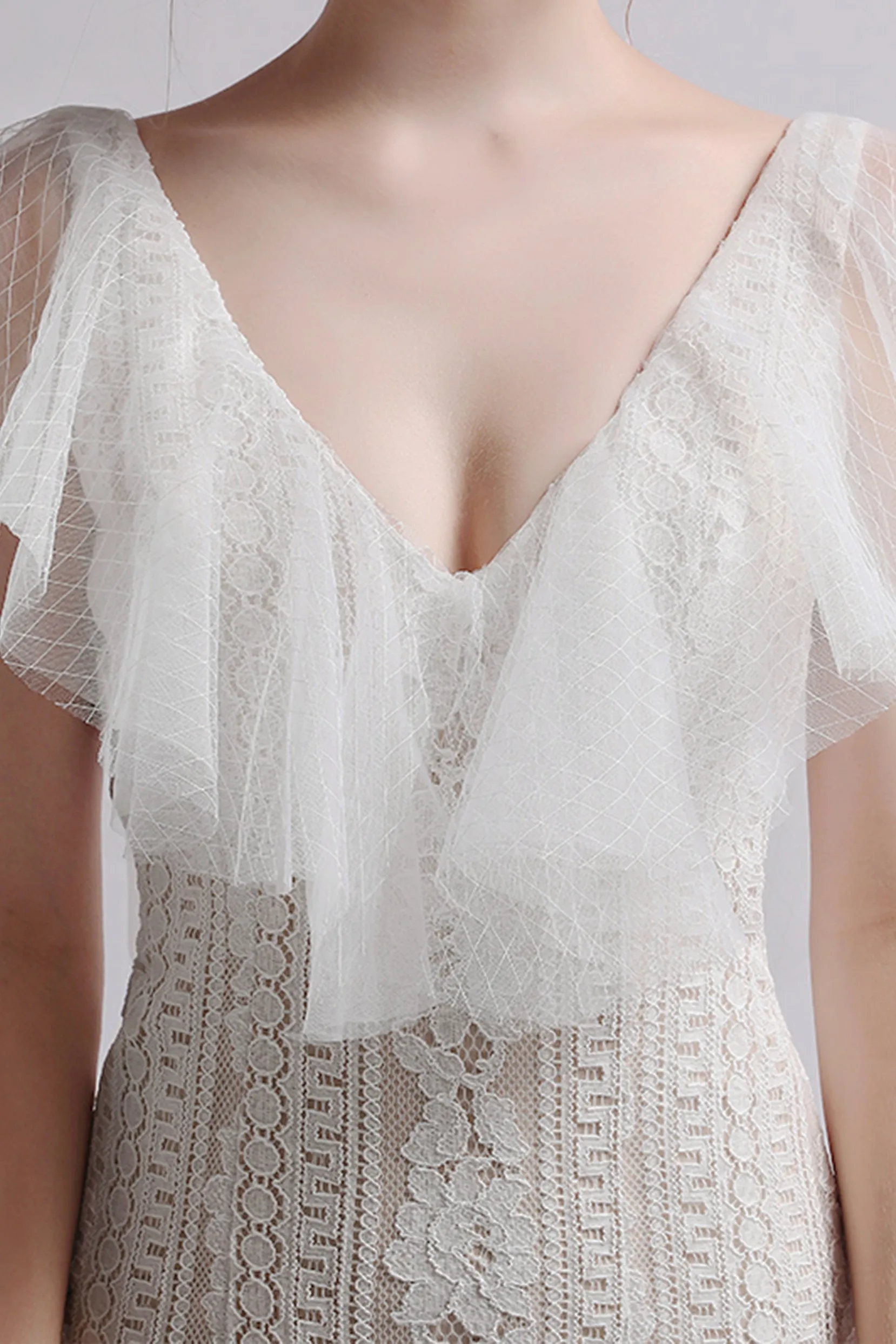 Mermaid Sweep-Brush Train Lace Tulle Wedding Dress CW2731 sold by Cocomelody product image thumbnail 5