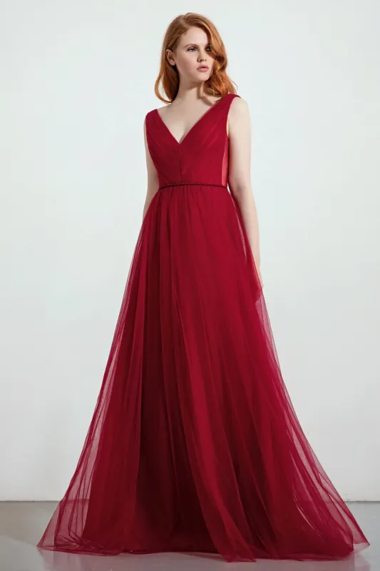 A-Line Sweep-Brush Train Tulle Bridesmaid Dress CB0263 sold by Cocomelody
