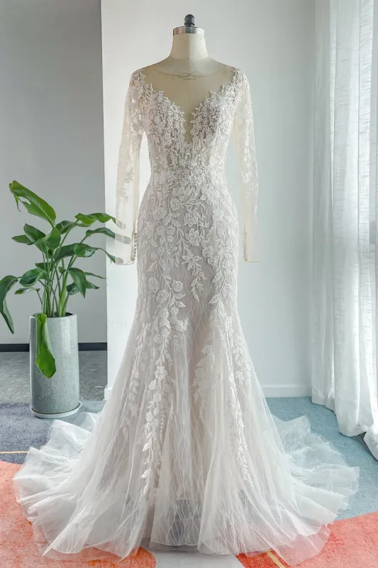Trumpet-Mermaid Chapel Train Lace Tulle Wedding Dress CW3152 sold by Cocomelody