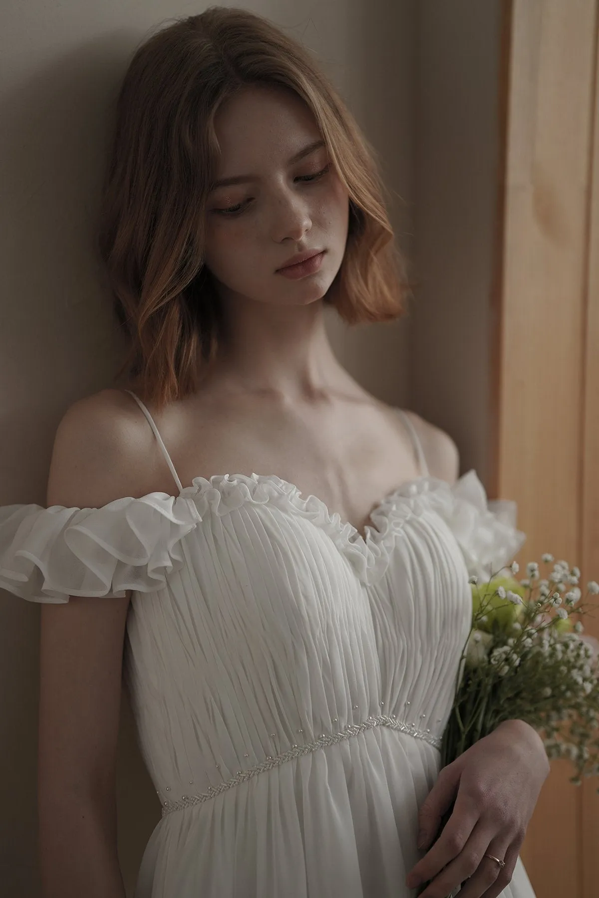 A-Line Sweep-Brush Train Chiffon Wedding Dress CW3080 sold by Cocomelody product image thumbnail 5