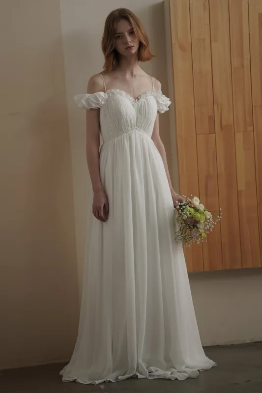 A-Line Sweep-Brush Train Chiffon Wedding Dress CW3080 sold by Cocomelody