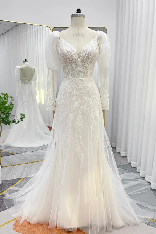 A-Line Court Train Lace Tulle Wedding Dress CW3243 sold by Cocomelody
