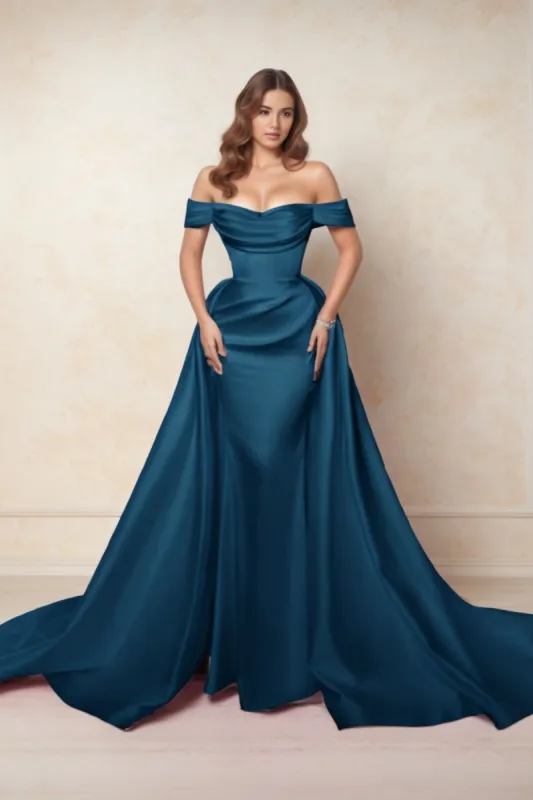 A-Line Chapel Train Satin Prom Dress CS0416 sold by Cocomelody