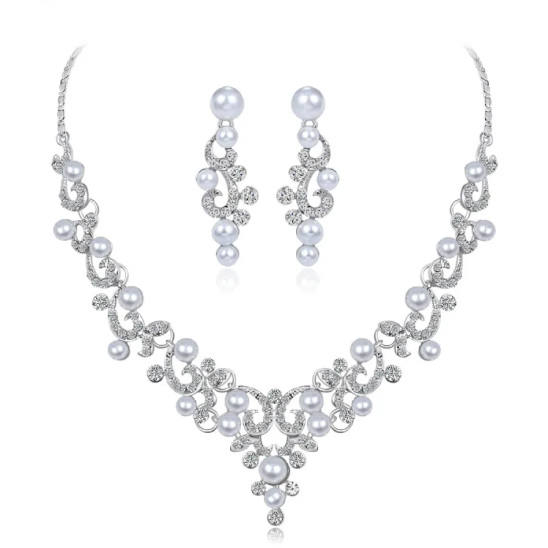 Bridal Necklace set Fashion all-in-one diamond pearl necklace  563146104995 sold by Cocomelody