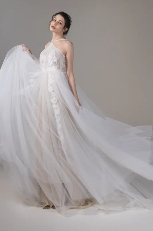 A-Line Sweep-Brush Train Lace Tulle Wedding Dress CW2652 sold by Cocomelody